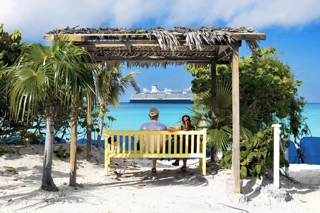 Half Moon Cay bench on the shore