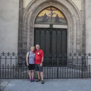 couple outside of castle