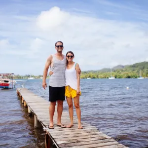 couple on hawaiian dock