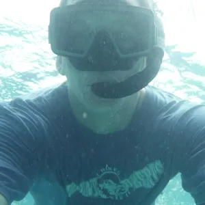 Underwater view of a man snorkeling 